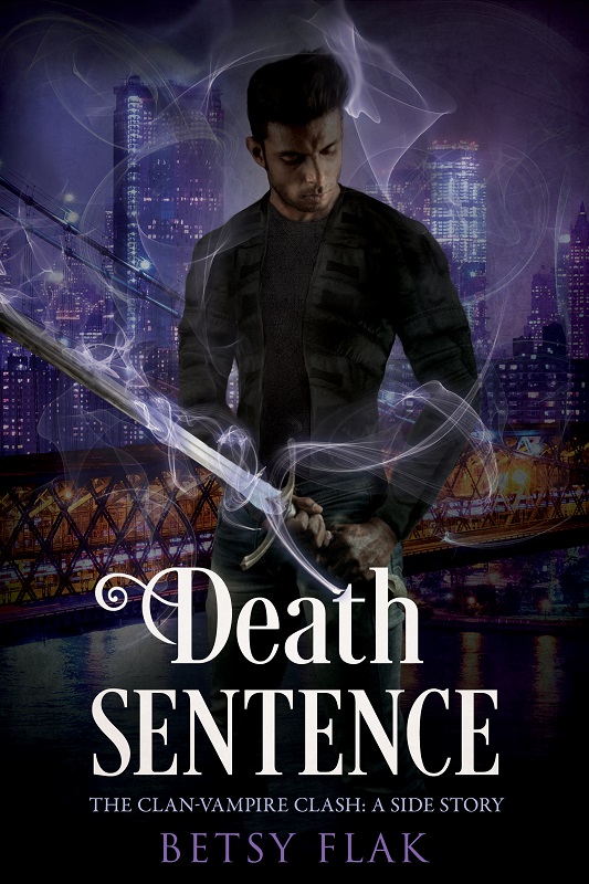Death Sentence cover: A boy brandishes a sword glowing bright in front of a city at night.